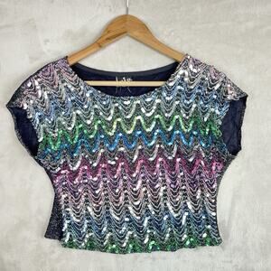 Vintage 70s Rio Rainbow Sequin Blouse Disco Sequin S/M Studio 54 Union Made
